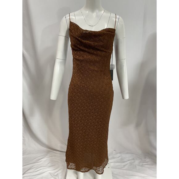 House Of Harlow 1960 'Massima' Brown Asymmetrical Midi Dress Size S - NWT - Picture 2 of 5